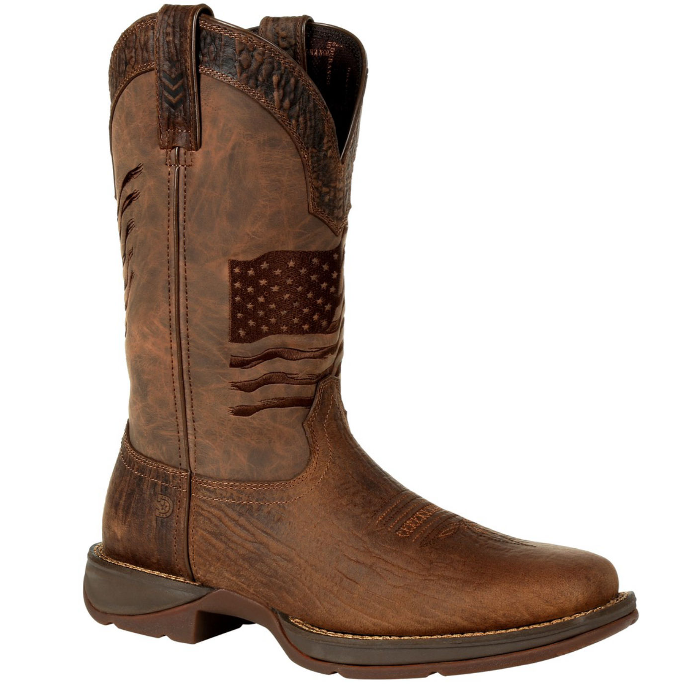 Rebel by Durango® Brown Distressed Flag Embroidery Western Boot